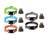 5 Pack Goat Collar with Bell, Adjustable Sheep Collars Set with Quick Release Buckle Durable Nylon Anti-Lost Grazing Pet Collar for Small Farm Animal Sheep Cow Pet Goat (Reflective)