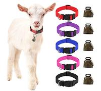 5 Pack Goat Collars with Bells, Horse Sheep Grazing Copper Bells and Adjustable Nylon Collar Set Pet Anti-Lost Loud Bronze Bell for Small Farm Animal Sheep Goat Cow Accessories (Color)