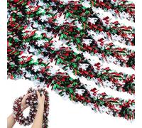 5 Pack Green Tinsel and Red Tinsel, Christmas Tinsel Garland