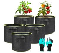 5 Pack Grow Bags, Grow Bags for Vegetables with Handles, Reusable Thickened Breathable Fabric Plant Pots for Growing Potatoes, Vegetables, Tomatoes, Carrots, Onions, Flowers, Fruits (10 Gallon)