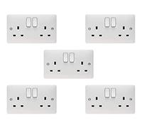 5 PACK - Hager 13A 2 Gang Double Pole (Dual Earth) Switched Socket - Sollysta Range (5)