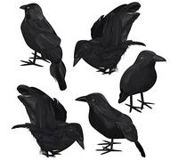 5 Pack Halloween Decorations Crow Spooky Black Artificial Feathered Crows Realistic Looking Flying Raven Birds Decoration for Halloween Party Photo Prop Indoor Outdoor Home Garden Decorations Model