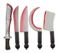 5 Pack Halloween Simulation Plastic Machete Props, Scary and Realistic Machete Props with Fake Blood