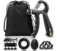 5 Pack Hand Grip Strengthener Kit, Forearm Trainer Workout, Adjustable Resistance Hand Gripper with Counter, Finger Exerciser, Finger Stretcher, Grip Ring and Stress Relief Ball for Recovery Athletes