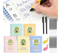 5 Pack Handwriting Practice Books, Reusable Magic Grooved Handwriting Practice Books, Copybook with 2 Pens 20 Pen Refills and 2 Aid Pen Grips, Learn to Write Number Letter Tracing for Age 3-8