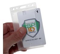 5 Pack - Hard Plastic Badge Holder with Thumb Notch Slide Removal - Vertical Side Load - Clear Frosted Rigid Plastic - Holds One Standard Credit Card Sized Name Badge by Specialist ID