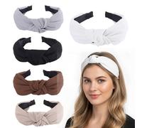5-Pack Headbands, Retro Wide-Brimmed Headbands for Women's Hair, Inner Diameter About 13 cm, Width 3 cm, Height 16 cm, Suitable for Women and Girls, Black/White/Khaki/Light Brown/Gray