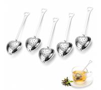 5 Pack Heart Shaped Stainless Steel Tea Strainer with Long Handle - Fine Mesh Loose Leaf Tea Infuser for Teapot, Mug, or Cooking Spices - Reusable & Dishwasher Safe