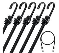 5-Pack Heavy Duty Bungee Cords with Hooks Weather Resistant Bungee Rope with Metal Double-J Hooks 8mm Thick Black Elastic Straps for Securing Luggage, Tarps, Tents and Outdoor Gear - 40"Long