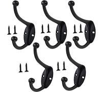 5 Pack Heavy Duty Double Prong Coat Hooks Wall Mounted Metal Hooks Dual Robe Hook Rustic Hooks Coat Hanger for Coat, Scarf, Bag, Towel, Key ,RetroDouble Hooks