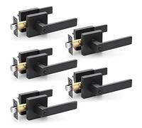 5 Pack Heavy Duty Front/Exterior/Bedroom Doors Locks Door Lever- Door Lock Sets Entry with Keys Modern Durable Door Hardware Reversible Matte Black Finish Handleset