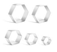 5 Pack Hexagon Cutter Set Football Pattern Cookie Cutters Assorted Sizes Stainless Steel Geometric Biscuits Cutters Soccer Cake Fondant Cutters for Cookie Cake Sandwiches