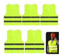 5 Pack High Vis Vests Hi Vis Jacket High Visibility Reflective Safety Vests Hi Vis Vests for Men Women Traffic Work Night Running Surveyor Security Guard Construction, Fluorescent Yellow