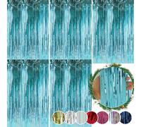 5-Pack Ice Blue Foil Christmas Lametta Strands - Angel Hair Xmas Tree Decorations, Hanging Foil Tinsel for Wall and Window Décor, Size 1.2M