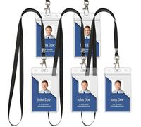 5 Pack ID Badge Holder with Lanyard Black Lanyards with Clear Vertical Waterproof ID Badge Holder Resealable for Office, School, Travel (5, Black)