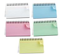 5 Pack Index Cards,250 Sheets 3x5 Inch Multicolor Lined Flash Cards Easy Tear Note Cards Revision Record Card Taking Paper Spiral Notebook with PVC Cover for Kid Student School Home Office Study