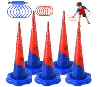 5 Pack Inflatable Spider Web Ring Toss Game - Red and Blue Spider Themed Birthday Party Games with 10 Plastic Rings & Pump, Indoor Outdoor Carnival Toss Toy for Kids Party Favors