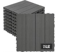 5 Pack Interlocking Decking Tiles 30 x 30cm Grey, Composite Wood & Plastic Outdoor Flooring, Weather Resistant Click Together Garden Decking Tiles for Patio, Balcony, Walkway & Terrace