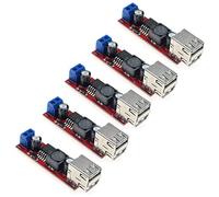 (5 Pack) JacobsParts Dual USB LM2596 5V 3A Voltage Step-Down Buck Regulator Module 6-40V in with Screw Terminals
