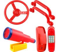 5 Pack Kids Playground Accessories Swingset Safety Handles Playhouse Steering Wheel Plastic Telescope Telephone Toy (Color Set 3)