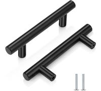 5 Pack Kitchen Cupboard Handles Stainless Steel Kitchen Door Handles Brushed Cabinet Handles Wardrobe Drawer (5 Pack Black, Hole Centre 76mm)