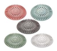 5-Pack Kitchen Sink Strainers and Drain Covers, Plastic Material, Portable Design, Ideal for Bathroom, Laundry Room, Garden, or Drains, Colors Include White, Green, Blue, Gray, and Pink