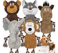5 Pack Large Dog Squeaky Toys,Tough Stuffed Plush Dog chew Toys Assortment,Durable Plush Animal Dog Toys with Tug of War Rope to Keep Them Busy, Puppy Toys Value Bundle for Small Medium Large Dogs
