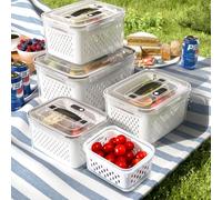 5 Pack Large Fruit Storage Containers for Fridge with vent holes and handle，Airtight Food Storage Containers Keep Fruits, Vegetables, Berry, Meat Fresh longer,BPA-free Fridge Storage Container