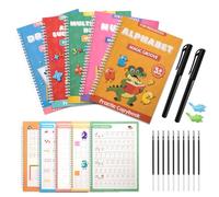 5 Pack Large HandWriting Books, 7.2x10.2in Grooved Practice Copybook Reusable Magical Workbooks with Grip Pens for Kids 5 Preschool Calligraphy Learn Number Letter Tracing