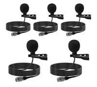 5 Pack Lavalier Lapel Microphone for Audio Technica Unidirectional Condenser Clip-on Lapel Mic Hirose 4 Pin Female Connector Work for Vlog Interview Teaching,Hand-Free,Black