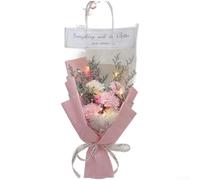 5 Pack LED Soap Flower Bouquet with Sunflower and Carnation in Transparent Bag for Birthday Anniversary Wedding Gifts Decor(Pink Carnations)