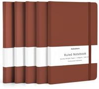 5 Pack Lined Notebook Journals, A5 Hardcover Journals for Writing, Brown | 5.25"×8.25" Journaling Notebooks for Men Women, 120gsm Thick Paper College Ruled Journal for Work Office School (5, Brown)