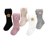5 Pack Little Girls Cotton Tights, Kids Pantyhose Cozy Warm Leggings Pants Stockings with Cute Flowers, Toddler Children Breathable Spring Autumn Tights for 1-8 Years Old (5 colors,M(3-5 years))