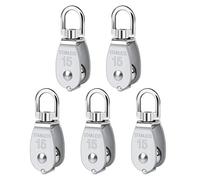 5 Pack M15 Single Pulley Block 304 Stainless Steel Pulley Block Heavy Duty Anti-Rust Durable Prevent Rope From Knotting Loading 35kg/77lbs