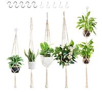 5 Pack Macrame Plant Hanger, Wall Hanging Planters Basket, Plant Pot Hangers with 10 Hanging Hooks, Cotton Rope Flower Pots Hanging Plant Holder Stand for Indoor Outdoor Home Ceiling Decor