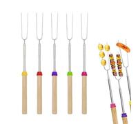 5 Pack Marshmallow Toasting Forks, Stainless Steel Telescoping BBQ Forks with Wooden Handle for Bonfire and Camping