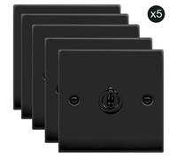 5 Pack - Matt Black 1 Gang 2 Way 10Ax Toggle Light Switch - Se Home