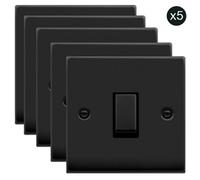 5 Pack - Matt Black 10A 1 Gang 2 Way Ingot Light Switch - Black Trim - Se Home
