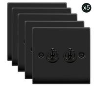 5 Pack - Matt Black 2 Gang 2 Way 10Ax Toggle Light Switch - Se Home