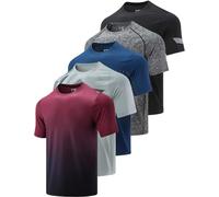 5 Pack Men’s Active Quick Dry Crew Neck T Shirts | Athletic Running Gym Workout Short Sleeve Tee Tops Bulk, Light Gray/Gradient Red/Blue/Charcoal/Black, Medium