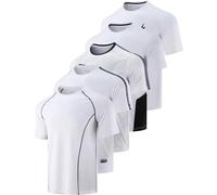 5 Pack Men’s Active Quick Dry Crew Neck T Shirts | Athletic Running Gym Workout Short Sleeve Tee Tops Bulk, Whites, XXXXL