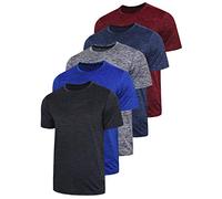 5 Pack Men’s Active Quick Dry Crew Neck T Shirts | Athletic Running Gym Workout Short Sleeve Tee Tops Bulk, Heather Black/Blue/Gray/Navy/Maroon, XXL