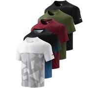 5 Pack Men’s Active Quick Dry Crew Neck T Shirts | Athletic Running Gym Workout Short Sleeve Tee Tops Bulk, White/Gradient/Maroon/Olive/Black, XL