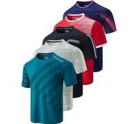 5 Pack Men’s Active Quick Dry Crew Neck T Shirts | Athletic Running Gym Workout Short Sleeve Tee Tops Bulk, Camo/Red/Navy/Black/Teal Blue, 3XL