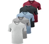 5 Pack Mens V-Neck Dry Fit T-Shirts, Active Athletic Short Sleeve Workout Tops, Performance Gym Tees (Available in Plus Size), Heather Grays/Light Blue/Black/Maroon, Medium