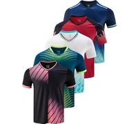 5 Pack Mens V-Neck Dry Fit T-Shirts, Active Athletic Short Sleeve Workout Tops, Performance Gym Tees (Available in Plus Size), Black/Navy/Red/White/Dark Teal, XL