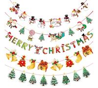 5 Pack Merry Christmas Bunting Decorations, VEGCOO Christmas Hanging Banners Garland for Xmas Party Decoration, Merry Xmas Banner for Indoor Outdoor Window Office Fireplace Home Decor