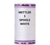 5 Pack Mettler Silk-Finish Solid Cotton Thread, 547 yd/500m, White…
