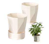 5-Pack Minimalist 5.2 In Flower Pots with Drainage Holes & Trays, Indoor Plastic Plant Pots, Decorative Planter Suitable for All Indoor Plants From Herbs to Houseplants (White)