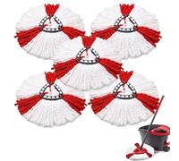 5 Pack Mop Heads Compatible with Vileda 2-in-1 Turbo Mop Replacement Head, Microfibre, Red-White